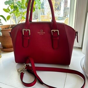 Kate Spade New York Red Leather Satchel Crossbody Bag